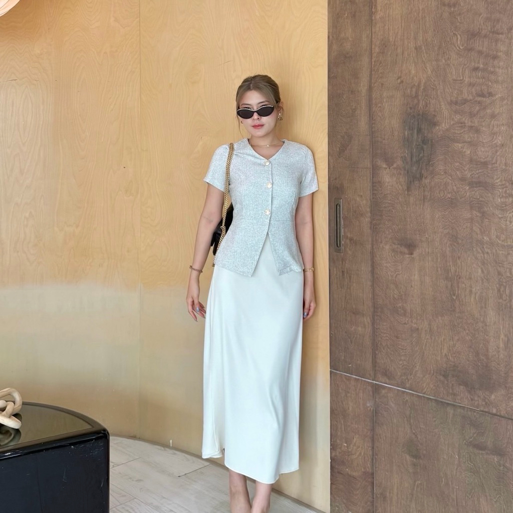 [ READY ] BETTY ZARA Tweed Set #BTT17 | Setelan wanita tweed top + long skirt - casual elegant offic