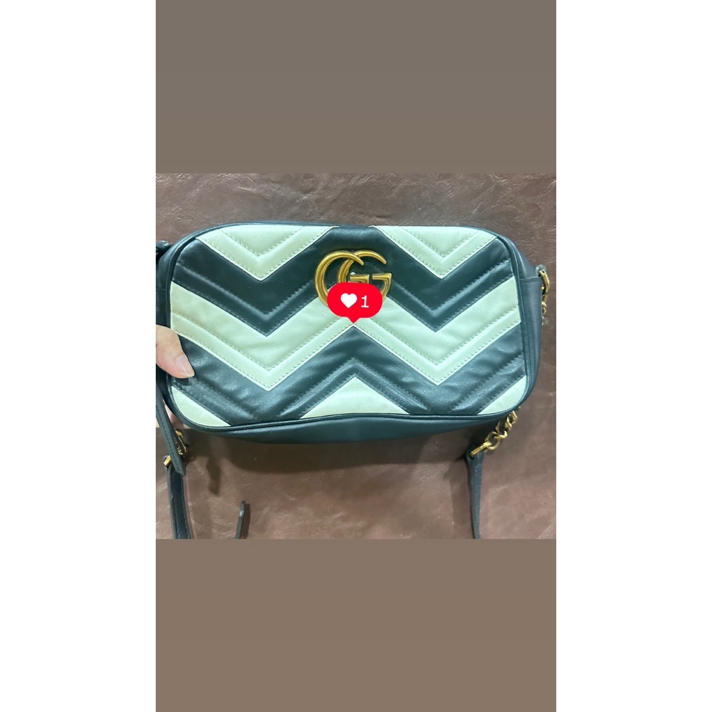 tas sling hitam putih kulit asli