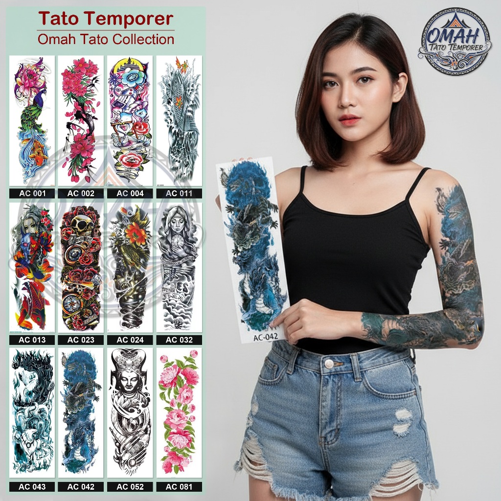 Omah Tato Temporer Temporary Full Lengan Tangan Viral Waterproof Anti Air AC Series