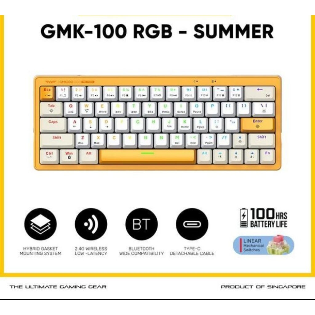 Armaggeddon GMK-100 Wireless Mechanical Keyboard 60% RGB Tri-Mode Linear Switch