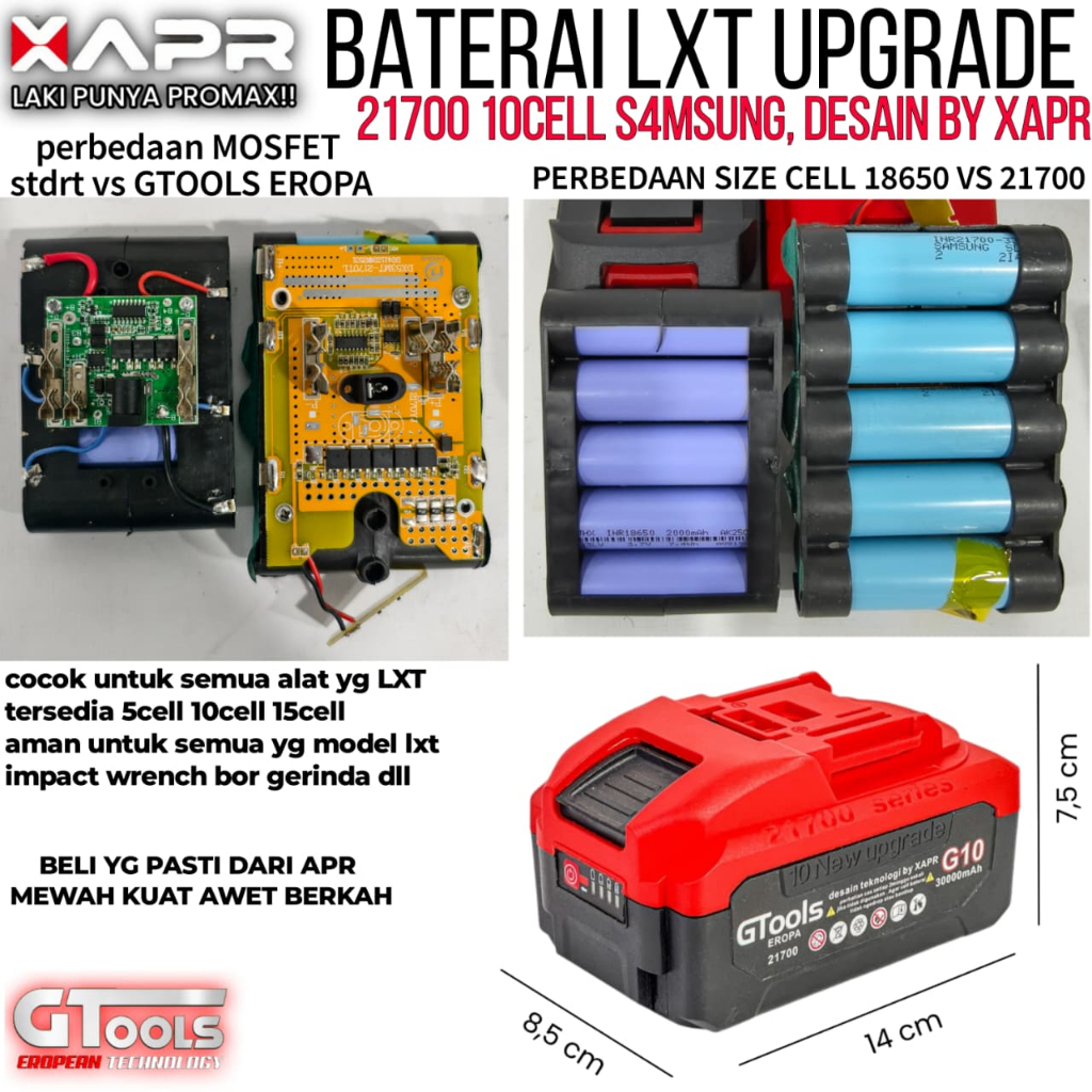 Gtools Eropa XAPR G10 21700 Baterai 10 Cell
