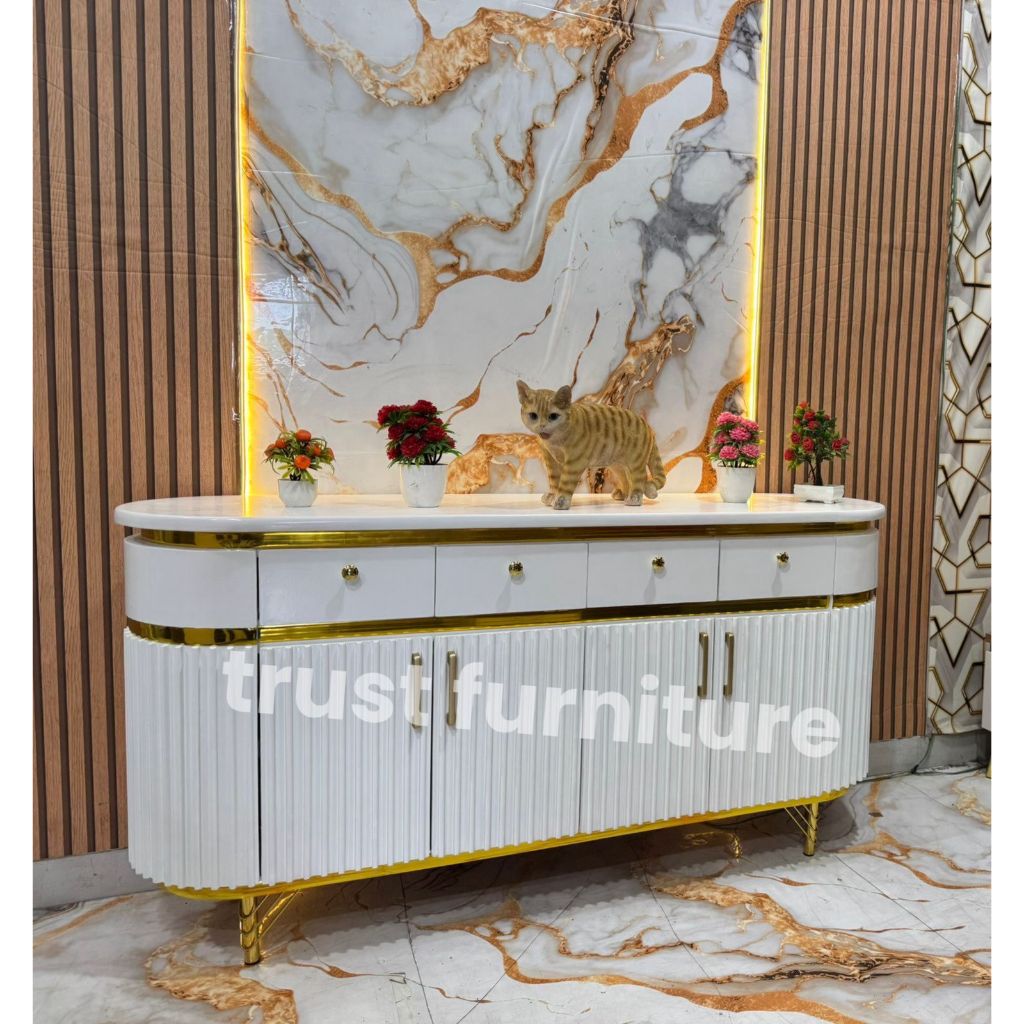 Bufet tivi oval / Meja tivi model terbaru / Meja tivi bahan kayu multriplex corak marmer