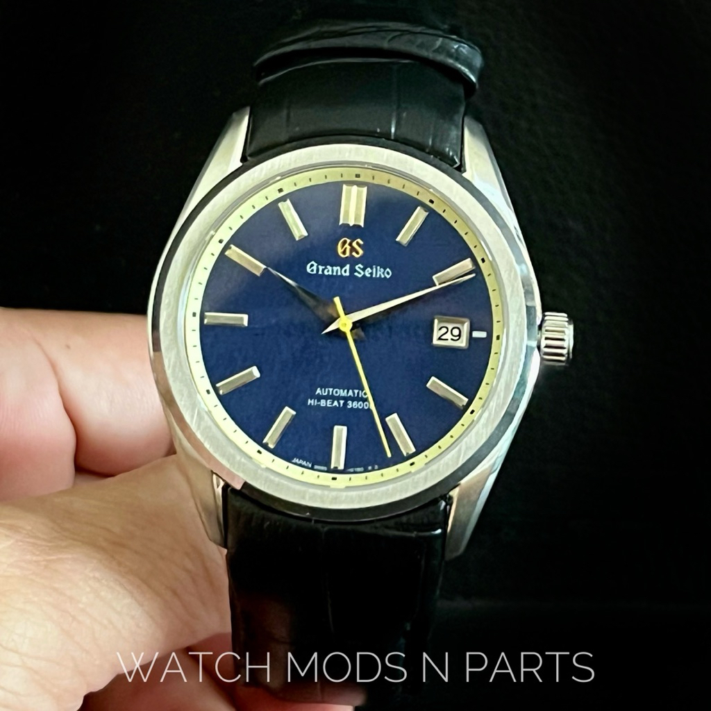 link khusus Special Request GS Grand Seiko Custom Mod Blue Dial cream chapter ring black leather