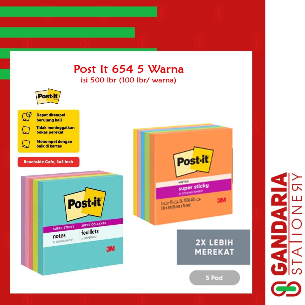 Post it 654 warna-warni 3M