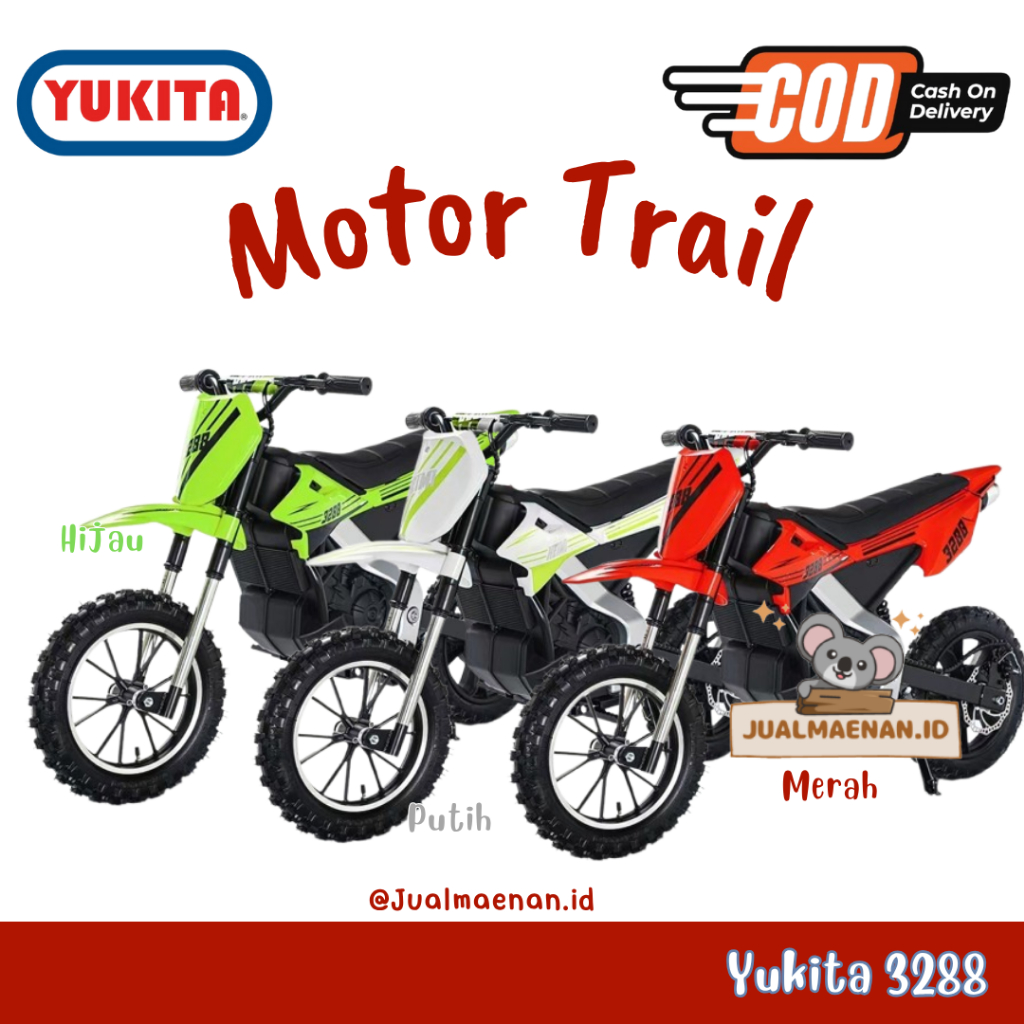 Mainan Anak Motor AKI MOTOR Yukita 3288 36VOLT MOTOR NINJA TRAIL Ban Angin - Merah - Putih - Putih