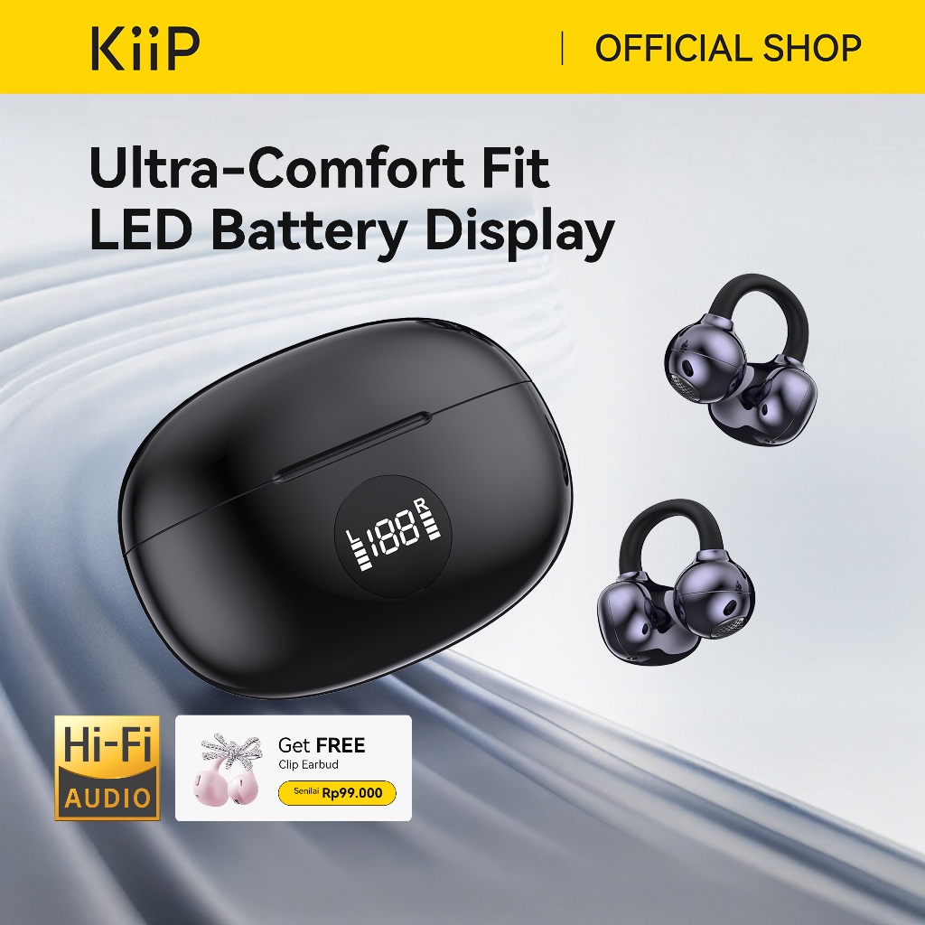 KiiP DTH19 OWS Ear Clip Earphone Display Open Ear Bluetooth TWS Smart LED Hi-Fi Stereo