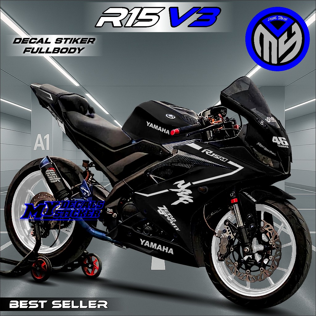 MY Decal Stiker Fullbody R15 V3 Design RACING YZF Hitam / Decal R15 V3 Full Body Desain Bebas Custom