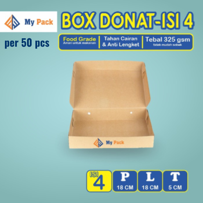 DUS BOX DONAT ISI 4 / ROTI / BROWNIES / KUE / DONUT / BOMBOLONI - BOX DONAT (Isi 50 pcs)