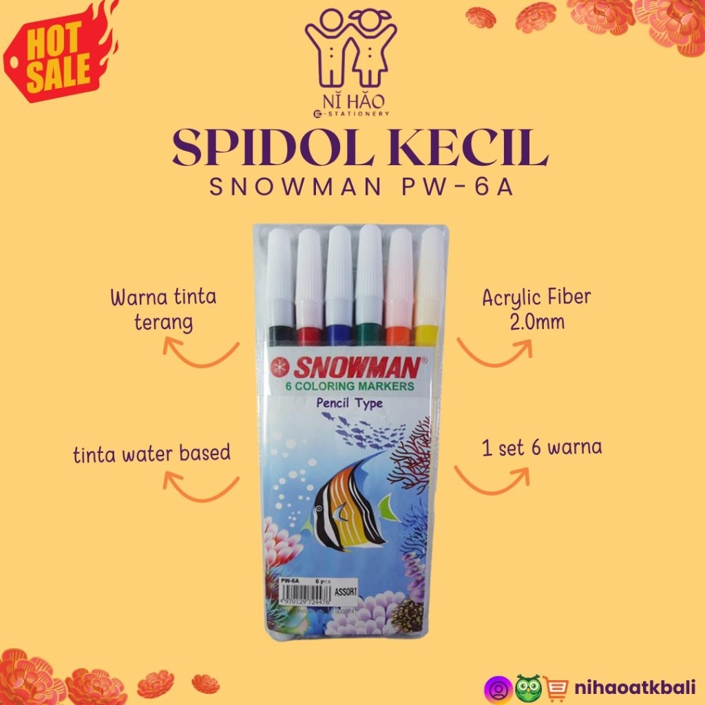 SPIDOL SNOWMAN MARKER KECIL 6 WARNA - PER SET