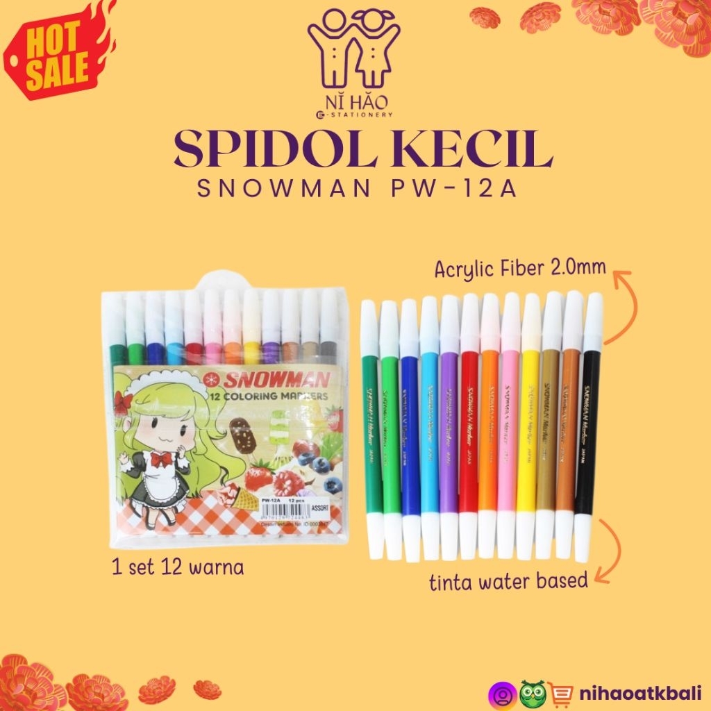 SPIDOL SNOWMAN MARKER KECIL 12 WARNA - PER SET