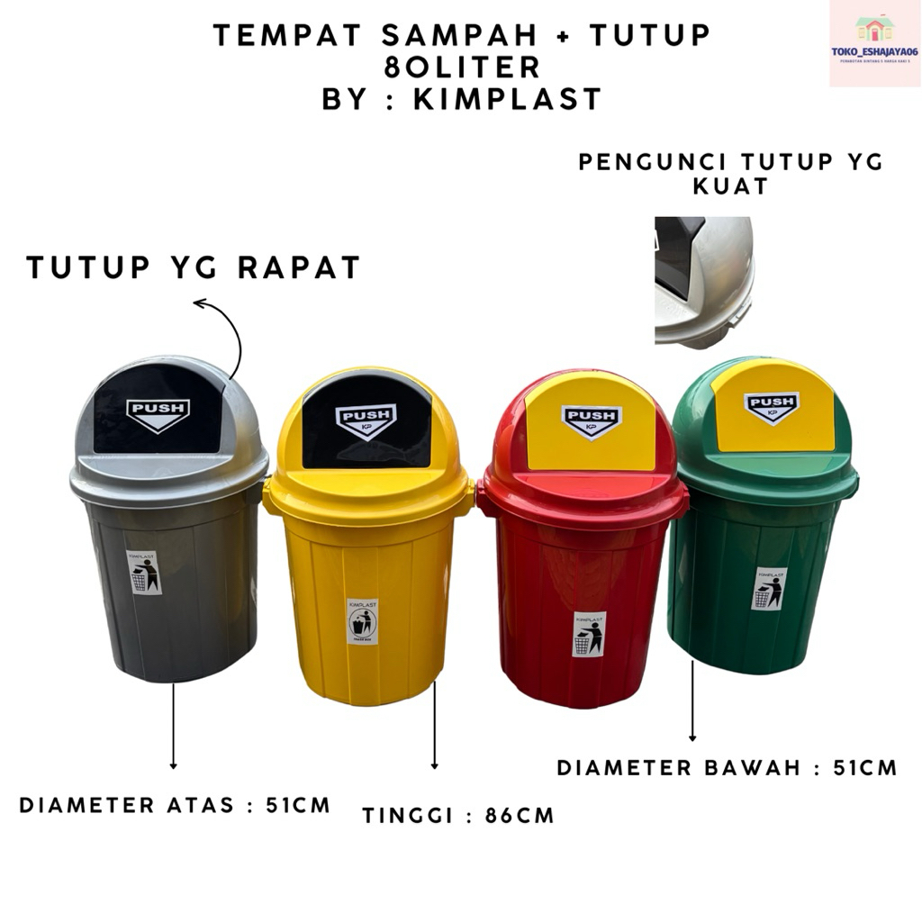 KIMPLAST - Tempat Sampah + Tutup 80 Liter Tempat Sampah Besar Tong Sampah Tong Sampah Besar Tempat S