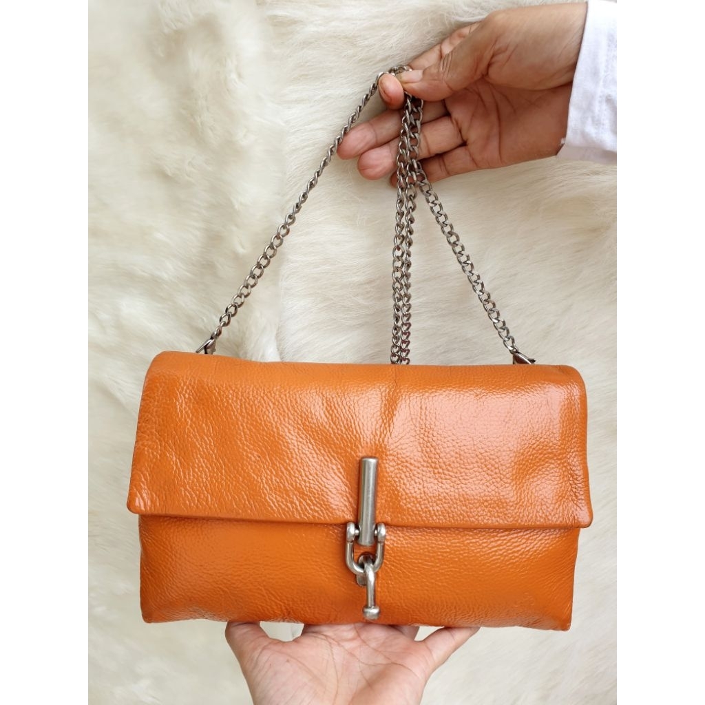 Tas Bampo Selempang Sling Bag Kulit Asli Tali Rantai