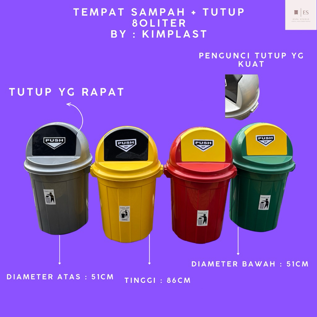 KIMPLAST - Tempat Sampah + Tutup 80 Liter Tempat Sampah Besar Tong Sampah Tong Sampah Besar Tempat S