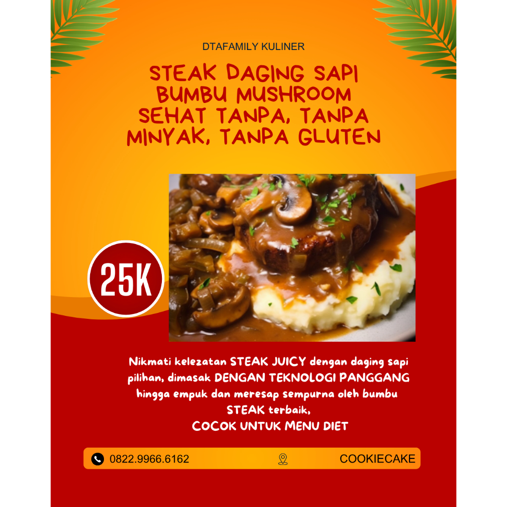 DTA Steak Daging Bumbu Mushroom/Steak sehat /Steak juicy/Steak murah/Steak Racikan nenek/Steak bebas