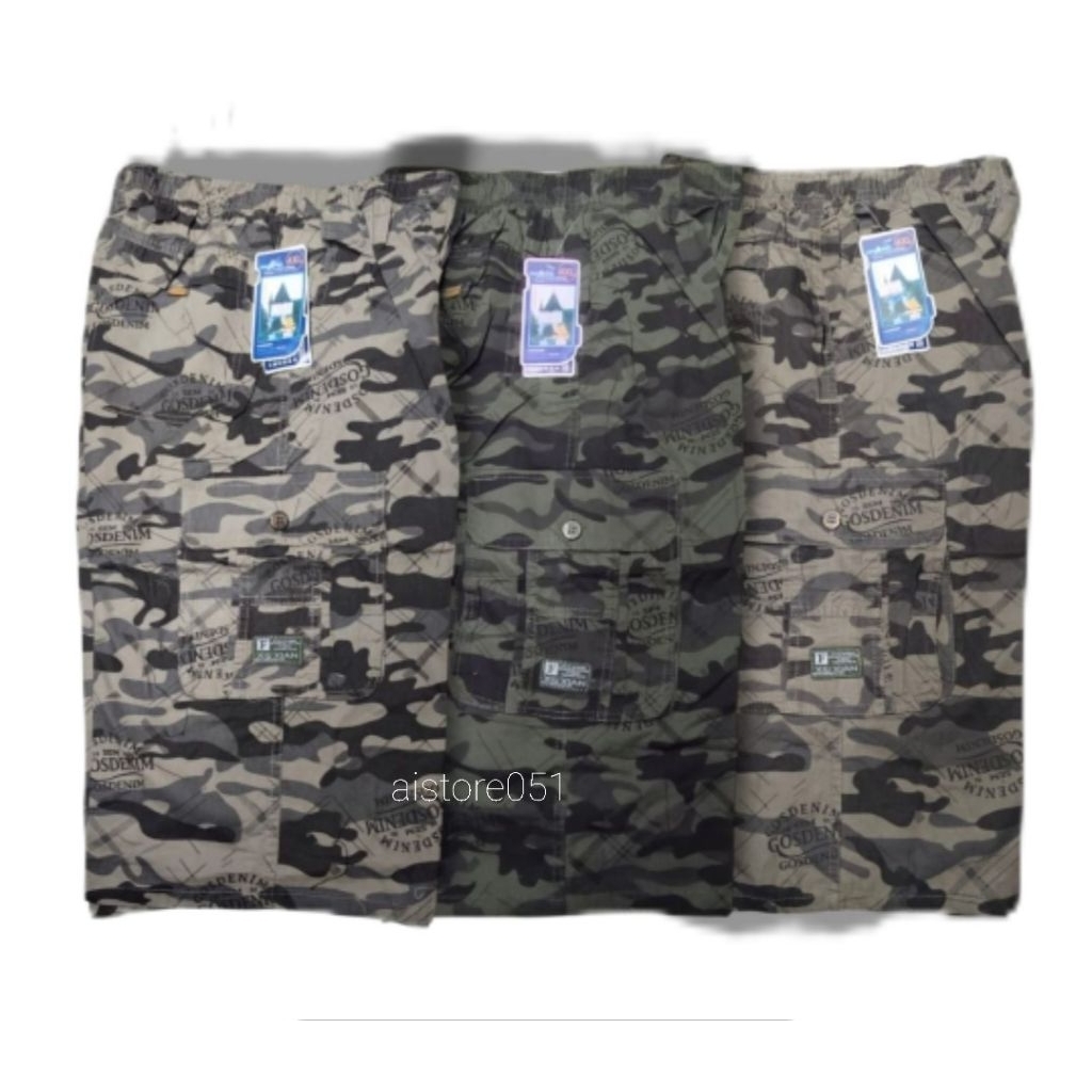 celana pendek pria 7/8 katun halus import motif loreng army cargo