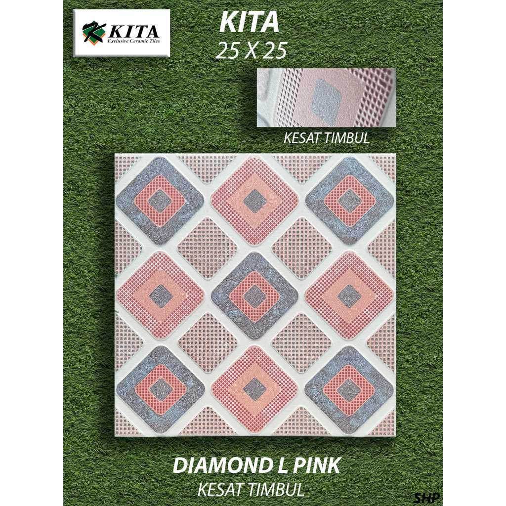 Keramik Lantai Kamar Mandi 25X25 KITA Diamond L Pink, Pekanbaru Riau