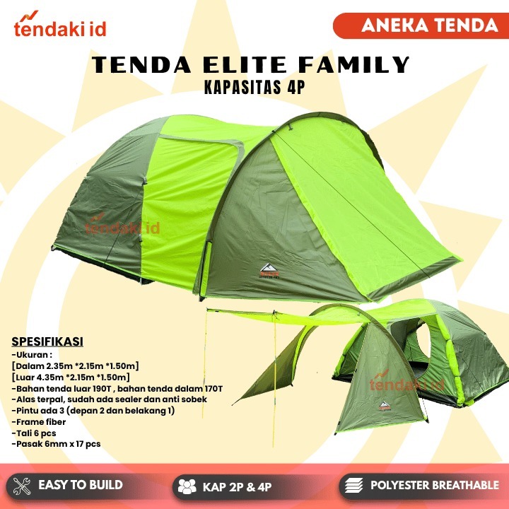 TENDA LWY ELITE 4P TENDA FAMILY DOME KAPASITAS 4-5 ORANG TENDA CAMPING KELUARGA TENDA LWY ELITE
