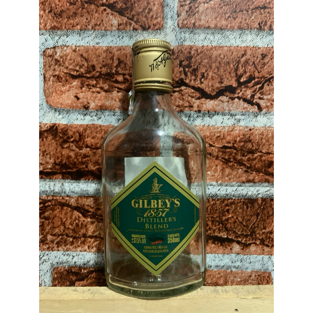 BOTOL KOSONG GILBEYS BEKAS MINUMAN IMPORT KAPASITAS 350ML BAHAN KACA TEBAL COCOK BUAT KOLEKSI HIASAN