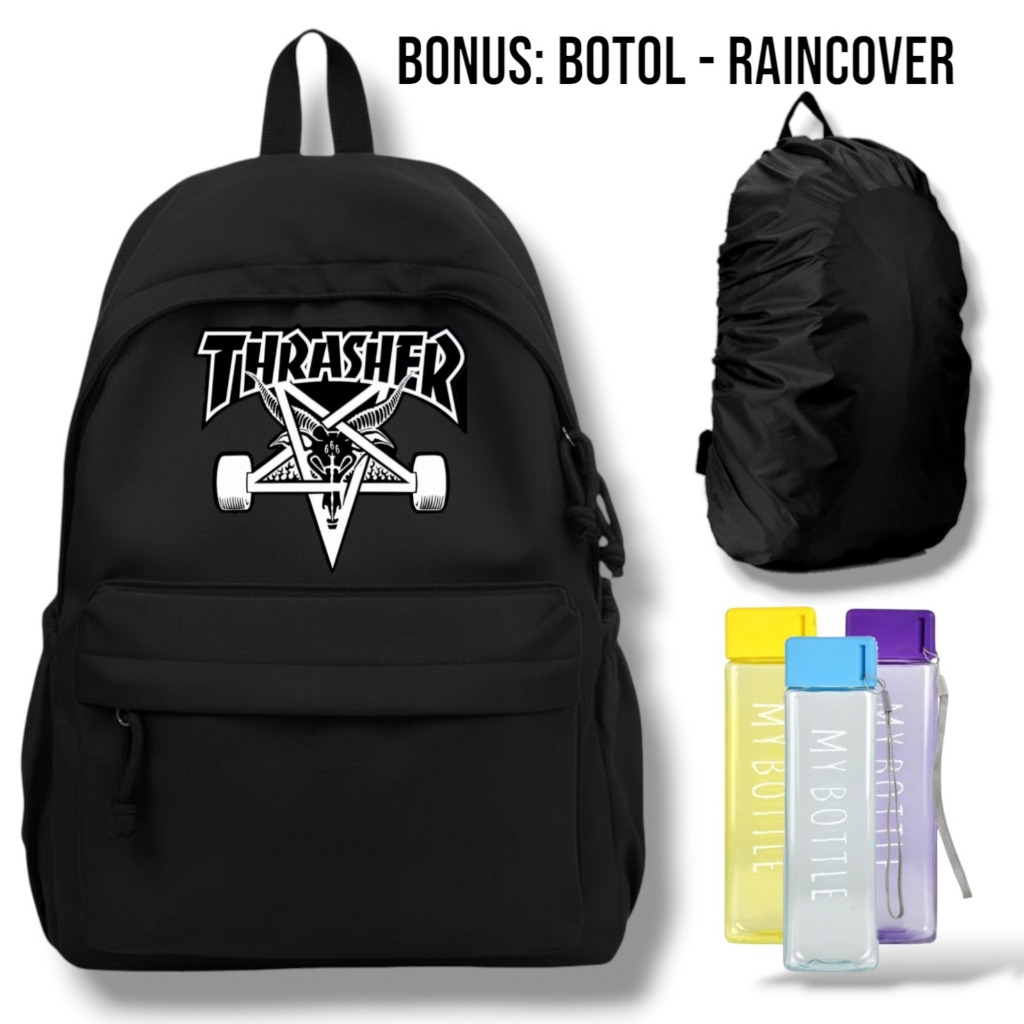 tas thrasher -  tas ransel skateboard -  tas sekolah hitam -  tas ransel pria  -  tas backpack keren