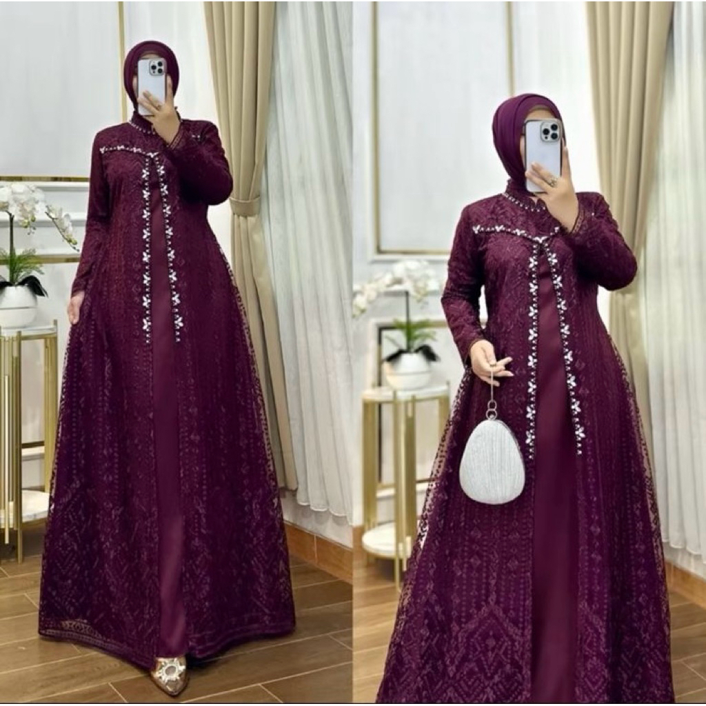 Baju Gamis Regina, Setelan Gamis Mewah Regina, Baju Pesta Mewah Dari Size M - 5L, LD130 Jumbo