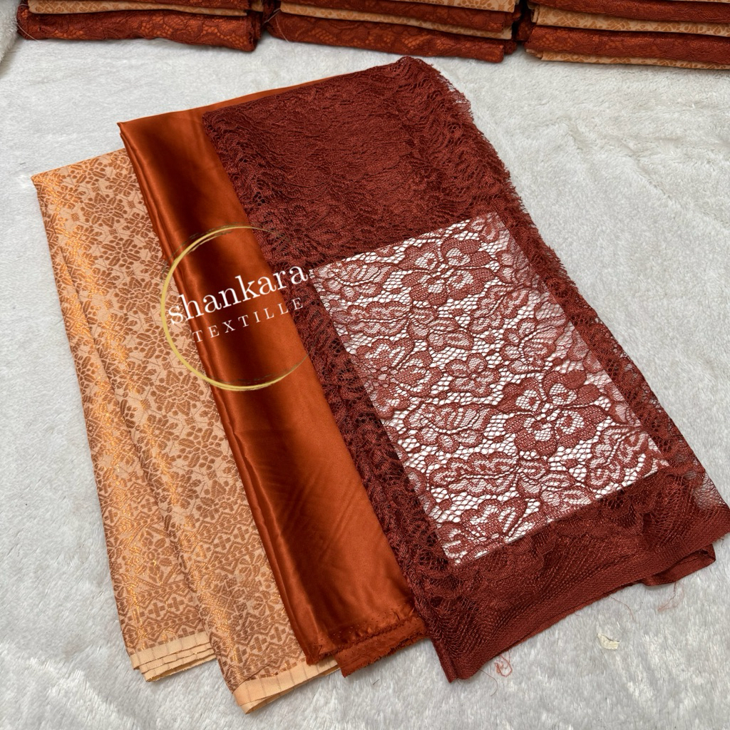 Set/Paket Kain Bridesmaid Brokat, Satin ( Furing ) & Songket