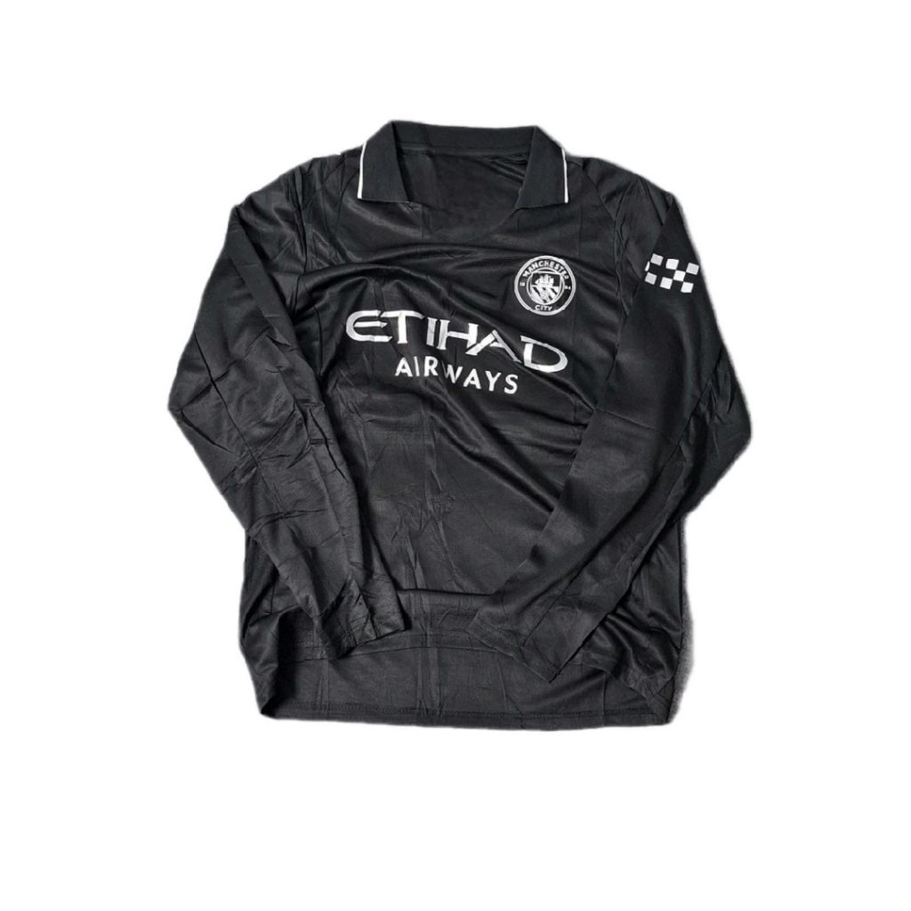 Jersey Kaos Baju Sepak Bola Man Mancester Menchester City Citi Home Away 3rd Third Hitam Black LongS