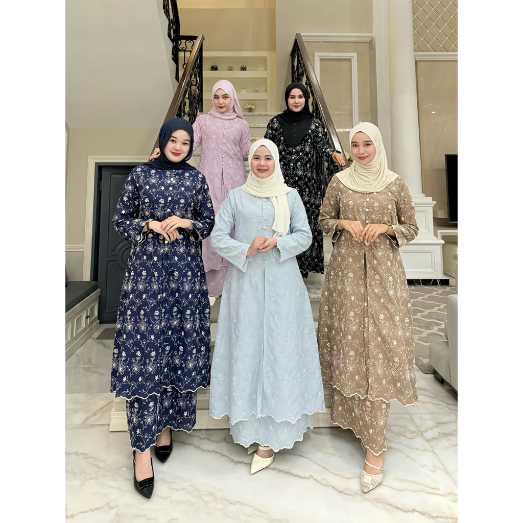 Setrok / Stelan Rok kurung melayu / oneset Melayu katun bordir bolong mix furing katun ero Tunik kat