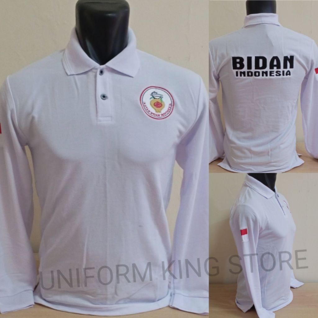 KAOS BIDAN PUTIH LENGAN PANJANG FULL BORDIR - KAOS KERAH BIDAN PUTIH BORDIR - KAOS BIDAN PUTIH