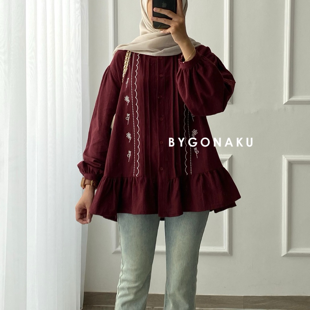 [GONAKU] Jolly Ruffle Shirt | Basic Shirt | Busui Friendly | Crop Shirt | Outer Linen | Outer Crop |