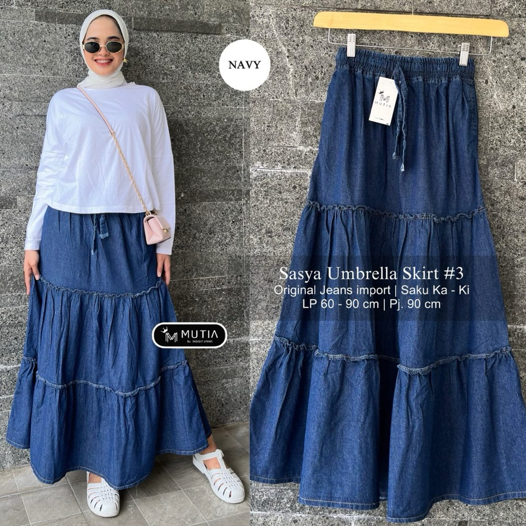 COD= NO CANCEL• Sasya Umbrella Skirt #3 by Mutia• Rok Jeans Wash Rempel Best Seller