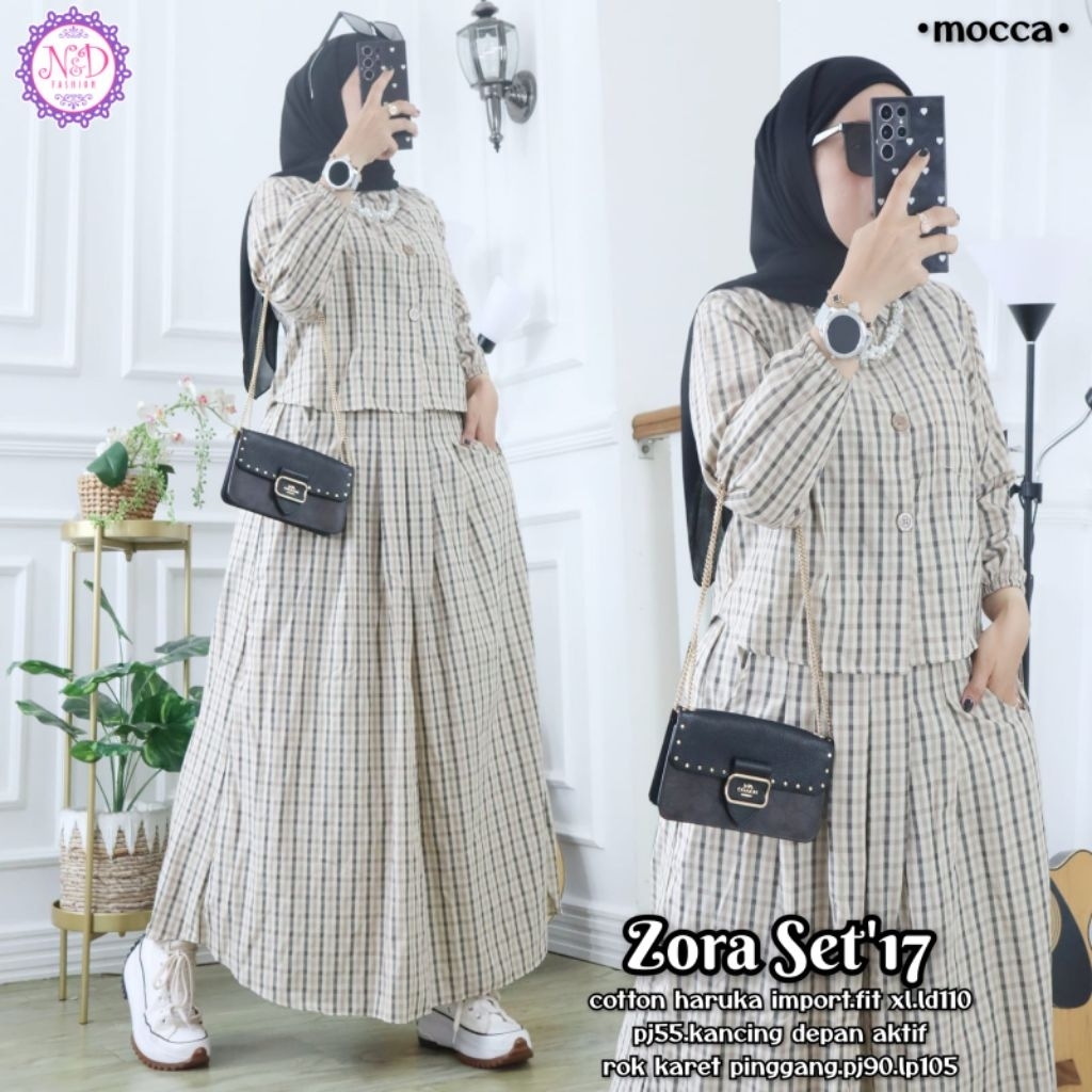 zora one set rok by N&D kemeja blouse rok panjang kotak kotak kemeja cotton motif kemeja crop kemeja