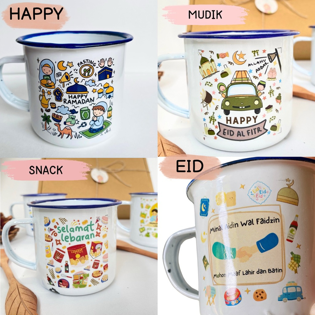 HAMPERS LEBARAN/IDUL FITRI / MUG GELAS ENAMEL CUSTOM BISA SATUAN