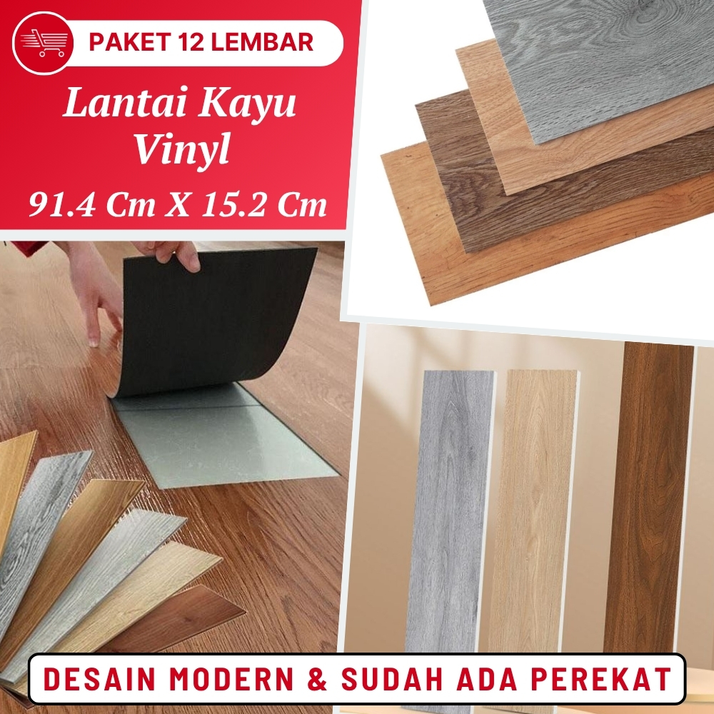 Dekorasi Ubin Kantor Parquet Stiker Lantai Vinyl Motif Kayu Jati Tempel High Quality Anti Rayap