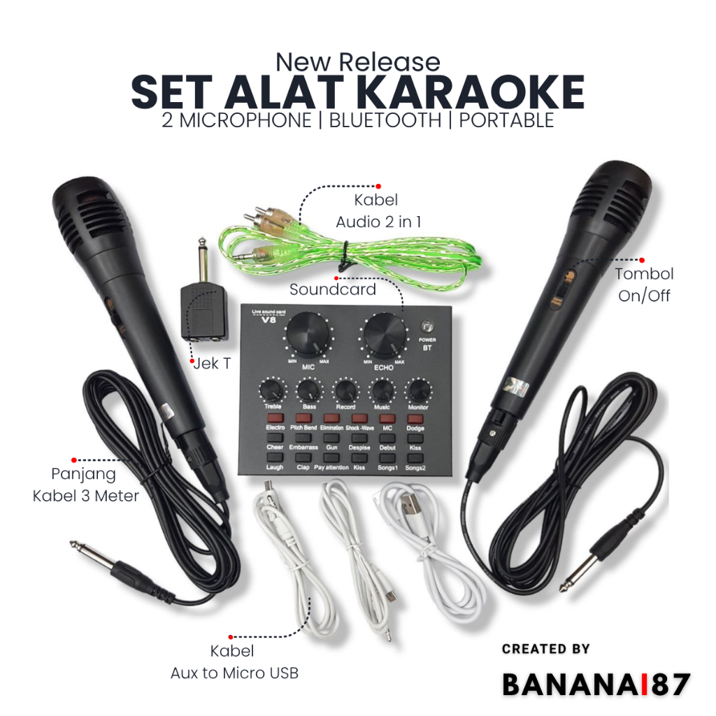 Satu Set Lengkap Alat Karaoke Bluetooth Audio USB External Soundcard Broadcast Microphone Biasa digu