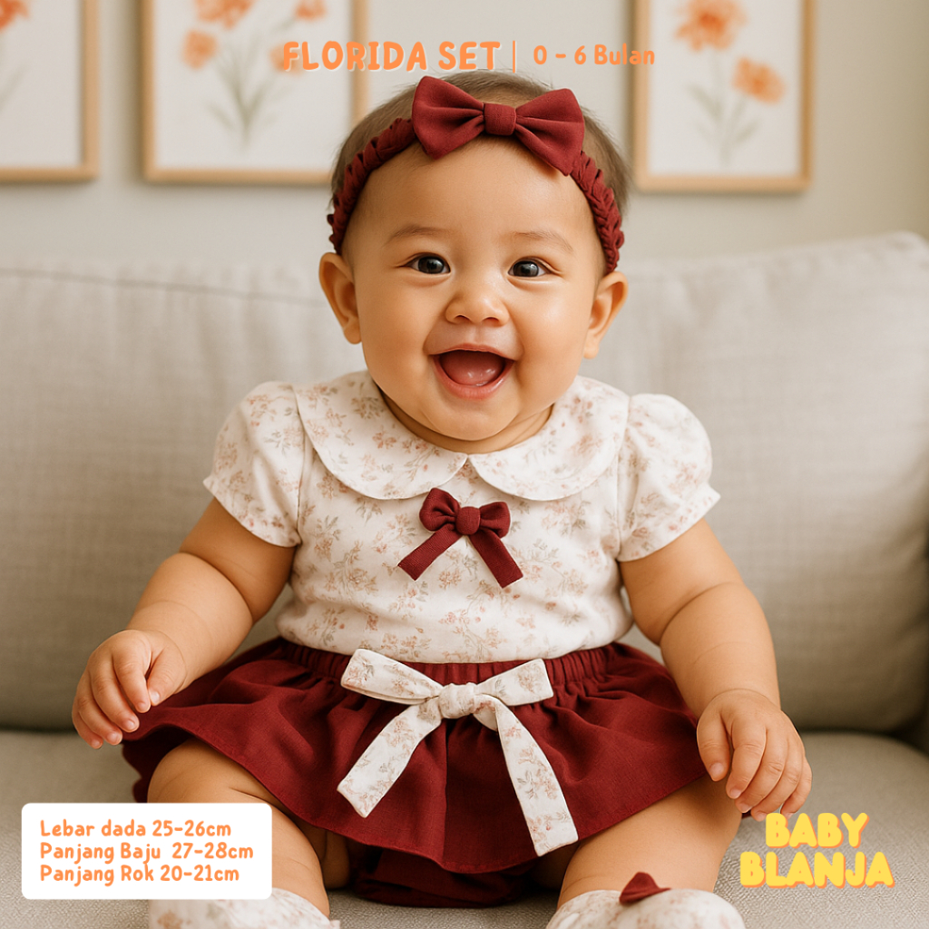 Baju Bayi Perempuan 0 6 Bulan Florida / Eliza Set