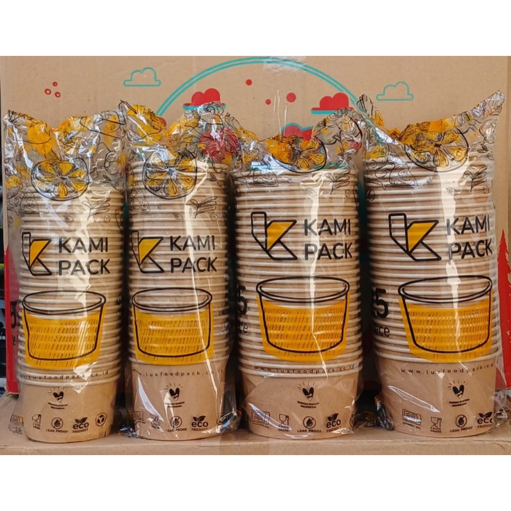 Paper Bowl Kamipack Kraft / Mangkok Kertas Makanan Tutup di Jual Terpisah / Cup Mie Sup / Paper Bowl