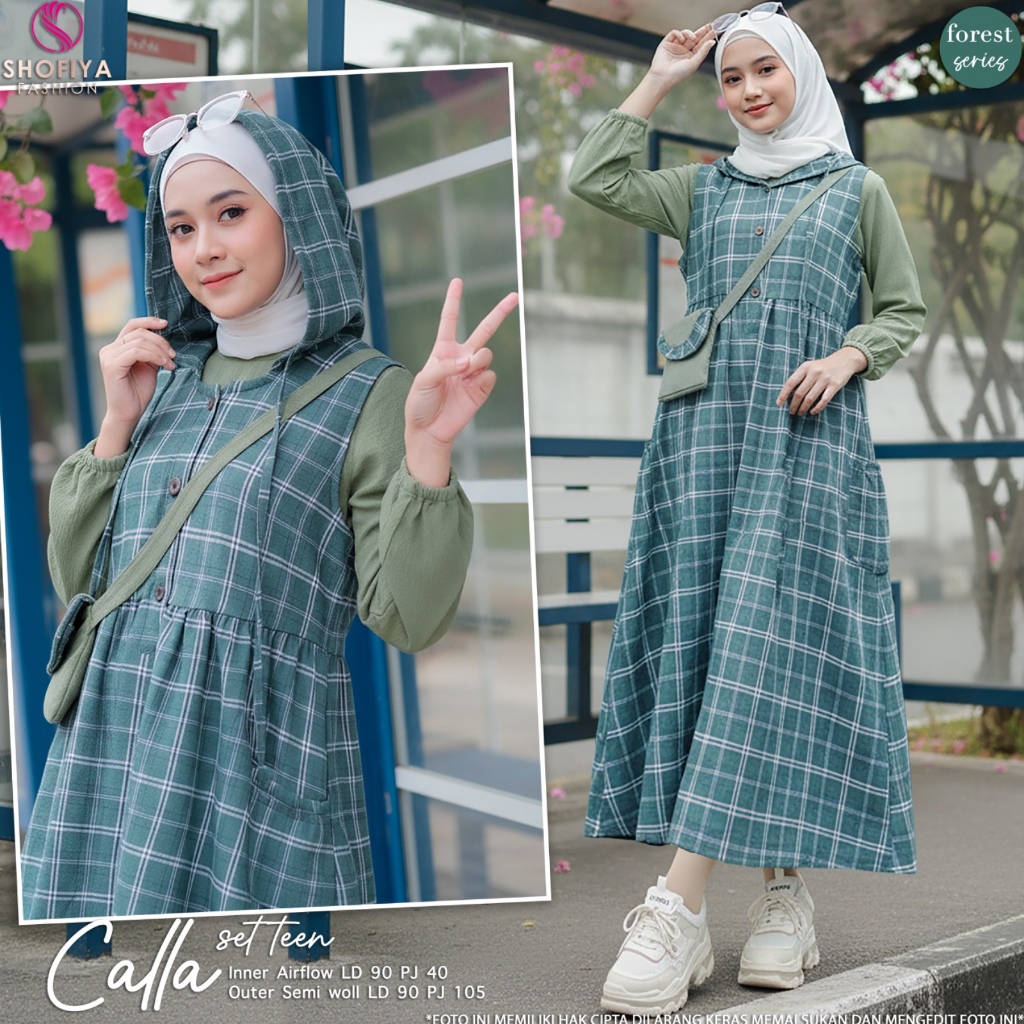 SHOFIYA OFFICIAL STORE CALLA / ENZI SET TEEN ANAK PEREMPUAN TANGGUNG USIA 8-10 DRESS HOODIE FREE TAS