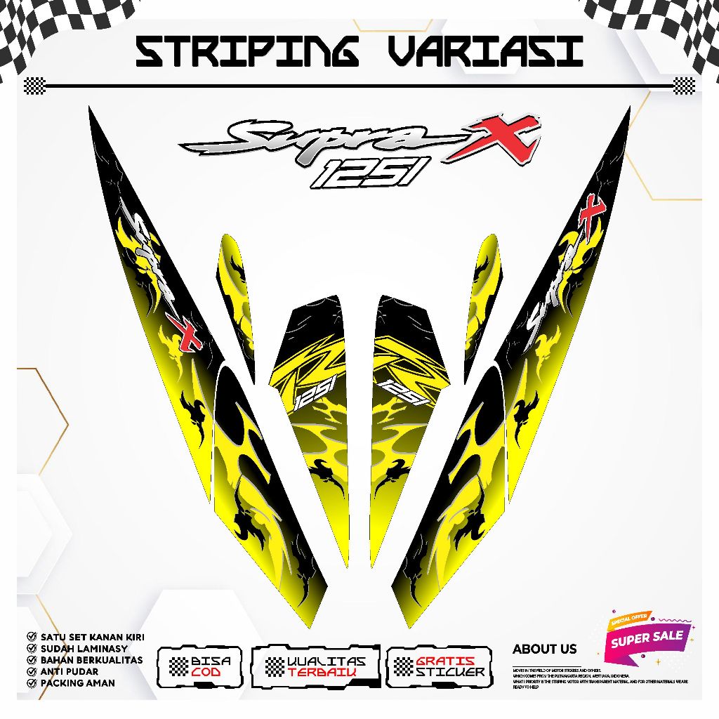 STICKER VARIASI STRIPING KEREN TERBARU TERLARIS HONDA SUPRA X 125 FI MOTIF SIMPLE ABSTRAK