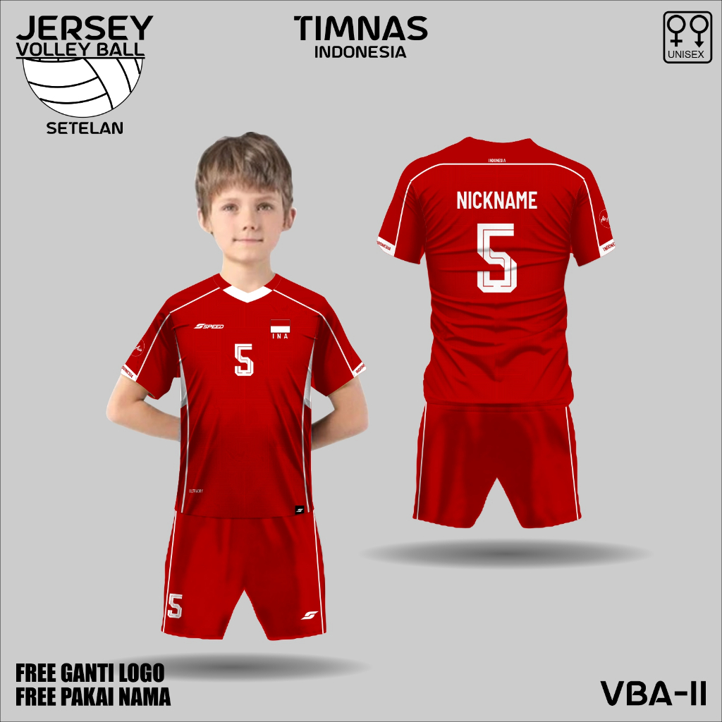 Setelan celana jersey voli anak kaos baju voli timnas indonesia free custom
