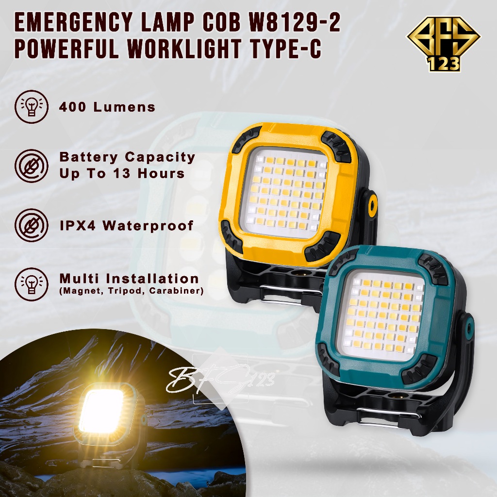 Lampu Emergency Lampu COB W8129-2 Lampu Sorot WorkLight Warerproof 1200 mAh Type-C