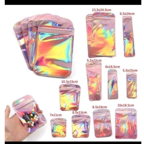 plastik ziplock hologram pink ungu