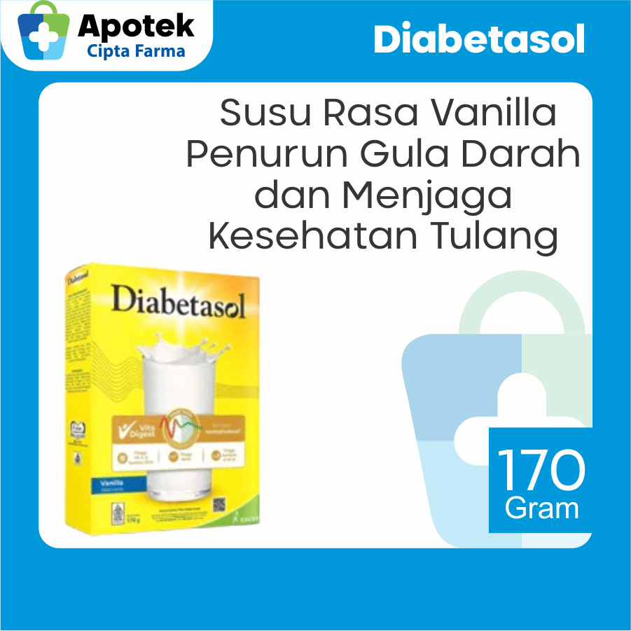Diabetasol Rasa Vanilla 170 Gr Omega 3 Omega 6 Tinggi Kalsium Vitamin D Vitamin C Vitamin E Zinc Sus