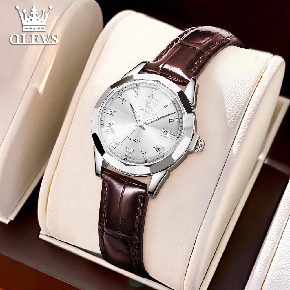 OLEVS Jam Tangan Wanita Terbaru 2025 Original 100% Quartz Kulit Strap Jam Tangan Analog Perempuan An