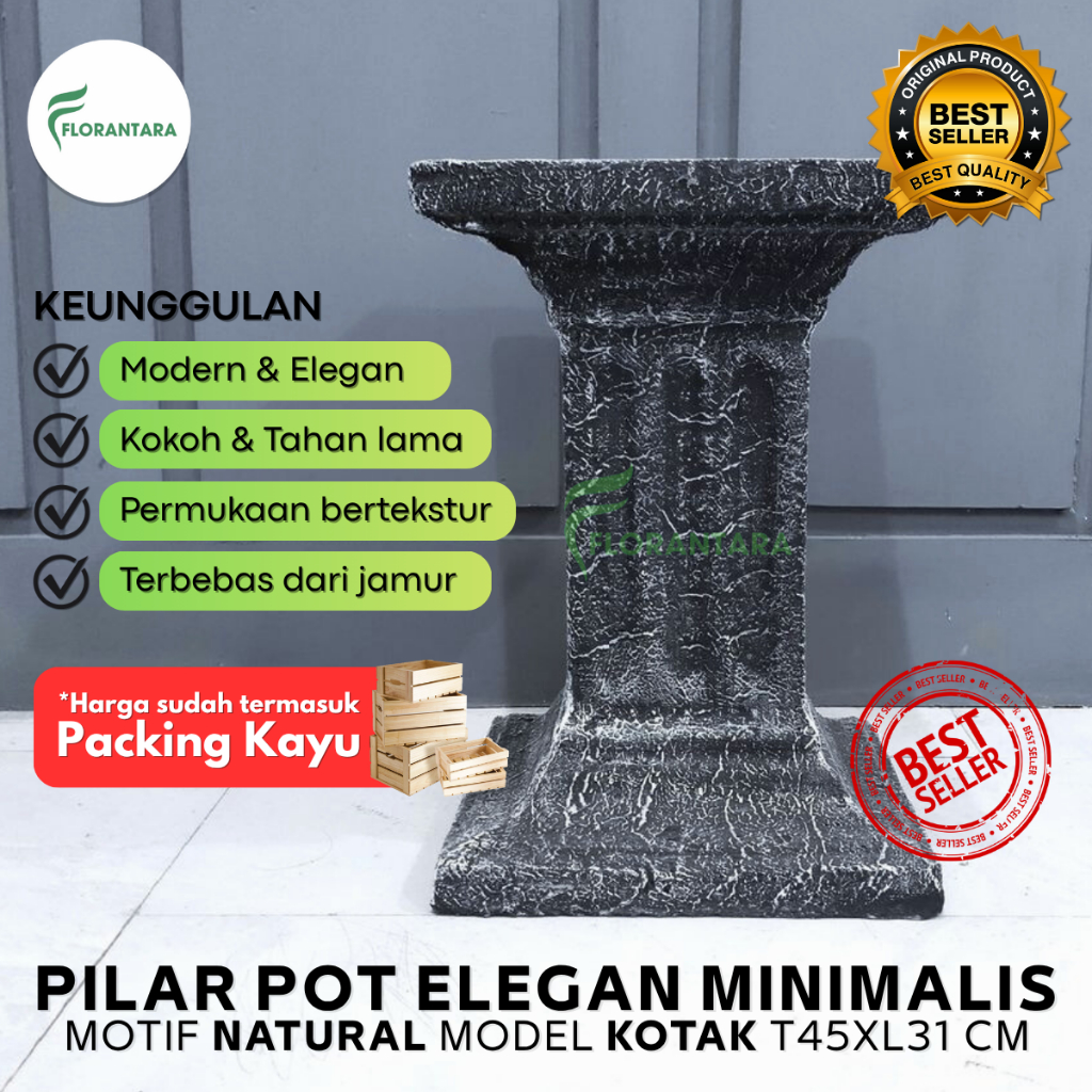 Pilar Pot Bunga Bonsai Pot Teraso Kotak Klasik Natural Tinggi 45cm Pilar Beton Teras Rumah Dekorasi
