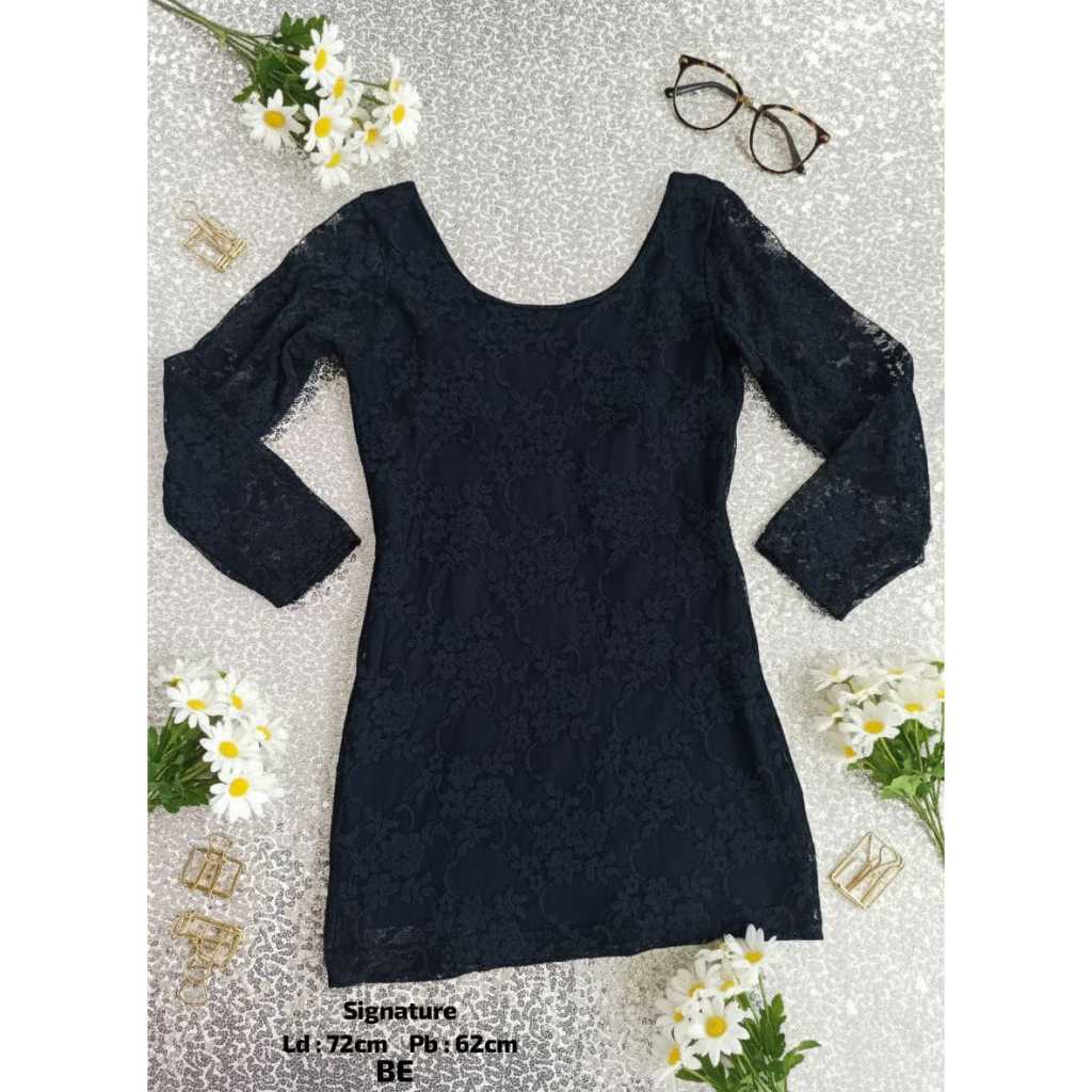Mini Dress Lace Hitam Lengan Panjang/Black Lace Dress Lengan 3/4 Style Korea