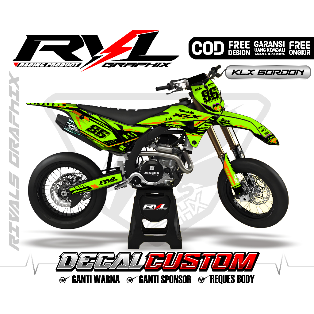 Decal Sticker custom kawasaki klx gordon full body  hijau hitam