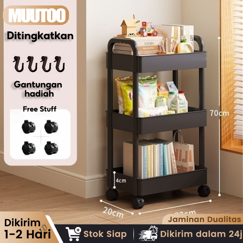 MUUTOO Rak Persegi Dapur Plastik Rak Plastik 3-5 Susun 4 Roda