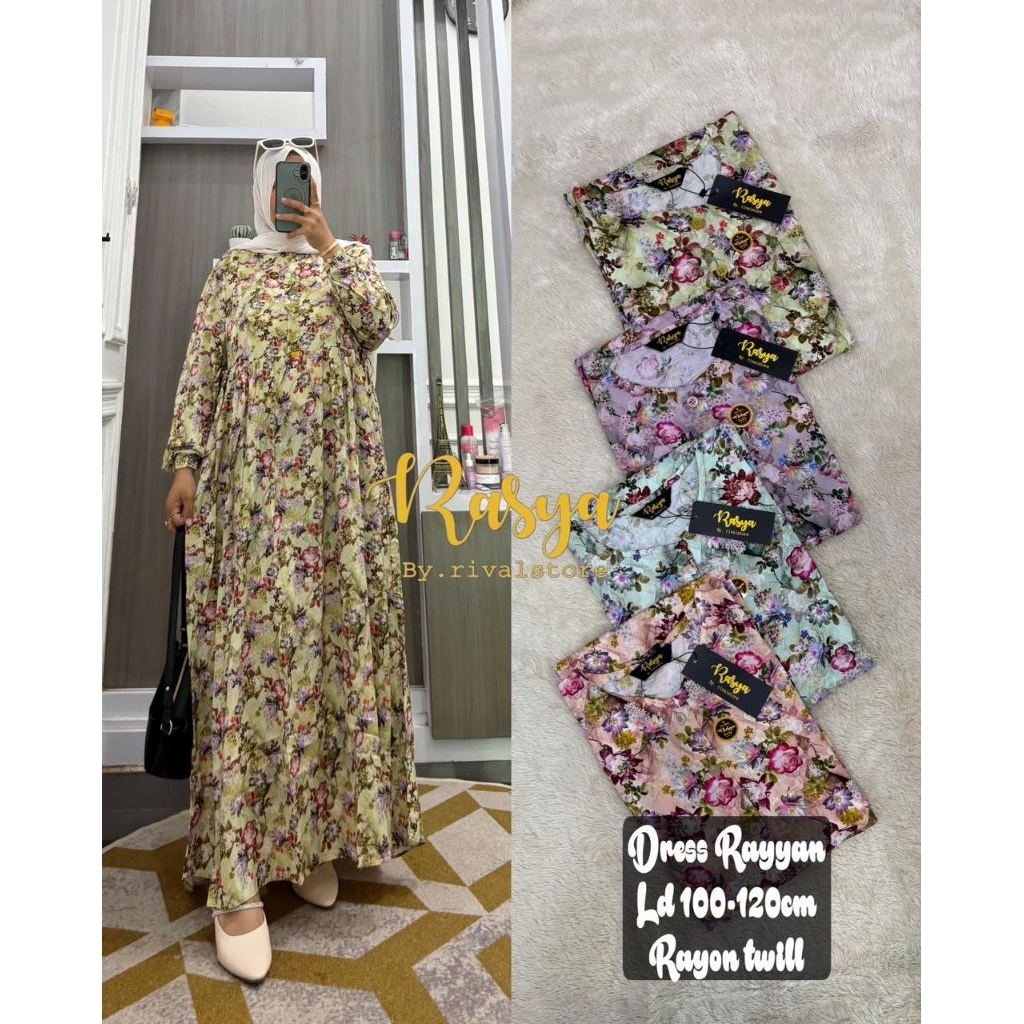 Midi Dress Wanita Kekinian Jumbo Bahan Rayon Twill Dress Rasya Terbaru