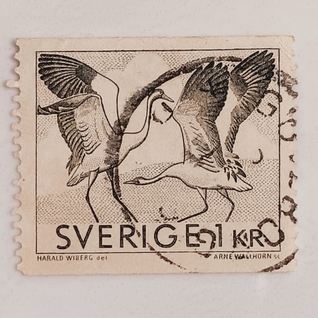 (AA) Perangko Swedia 1968 Definitives 1967-1970 - Common Crane (Grus grus) 1 krona Used