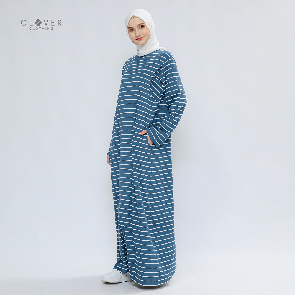 Clover Clothing Keeza Dress Gamis Wanita Spandex Rayon Salur Garis Garis Premium Adem